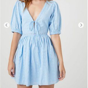 Eyelet Puff-Sleeve Mini Dress